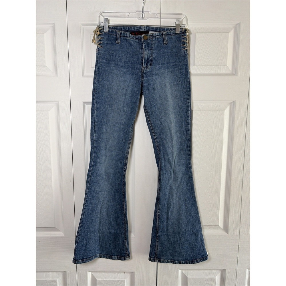 Mudd Side Lace Up Flare Jeans Womens Size 3 Blue Y2K Vintage Bell‎ Bottom Denim